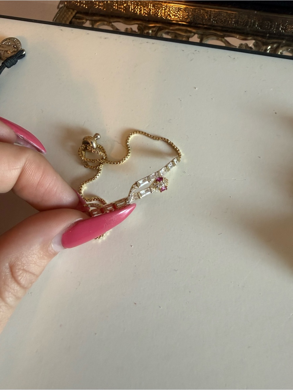 Snake Chain Bracelet with Clear and Pink Accent Stones